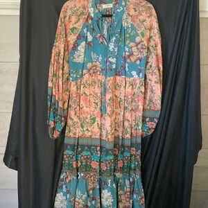 Umgee Teal and Pink Floral Dress